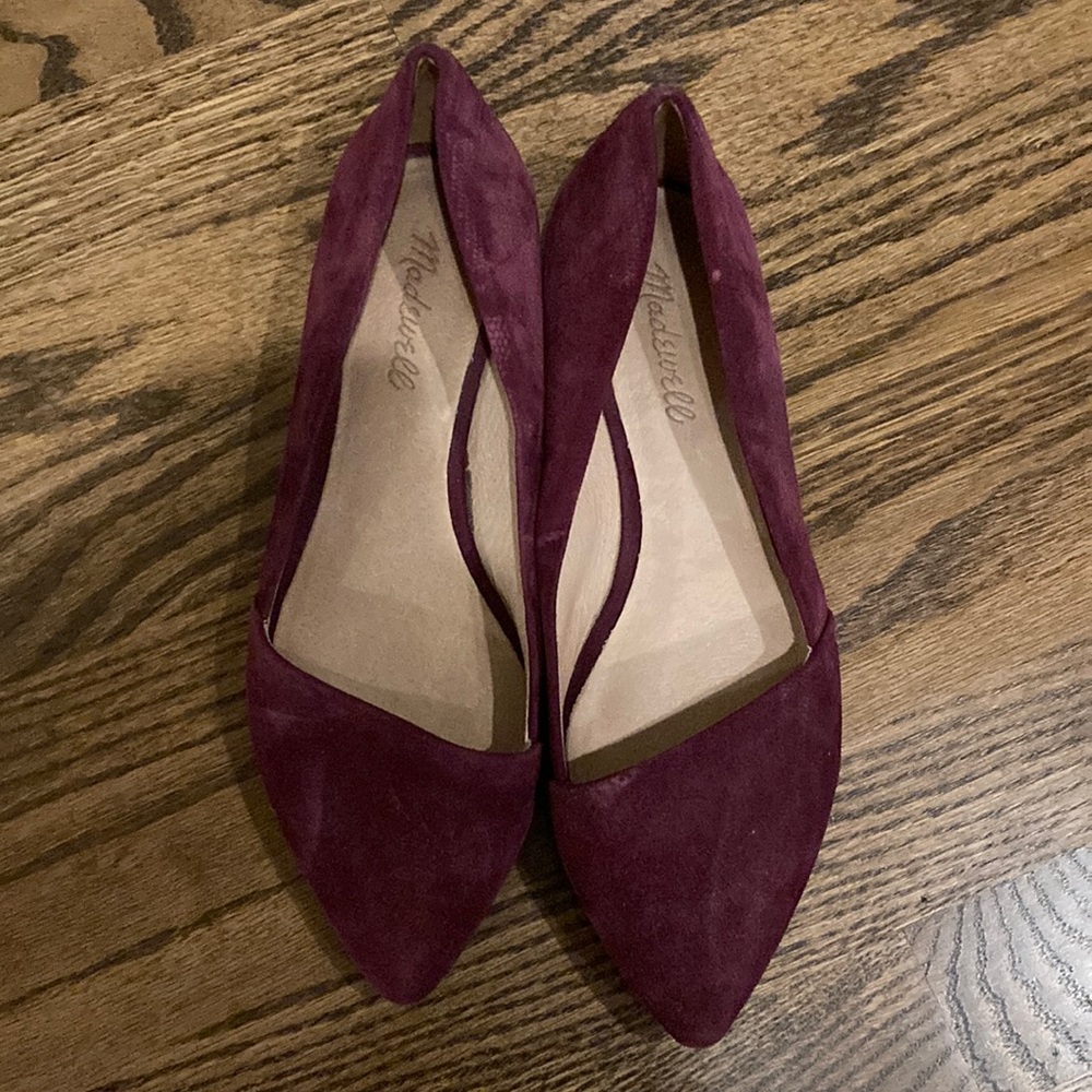 Madewell maroon suede ballet slippers.